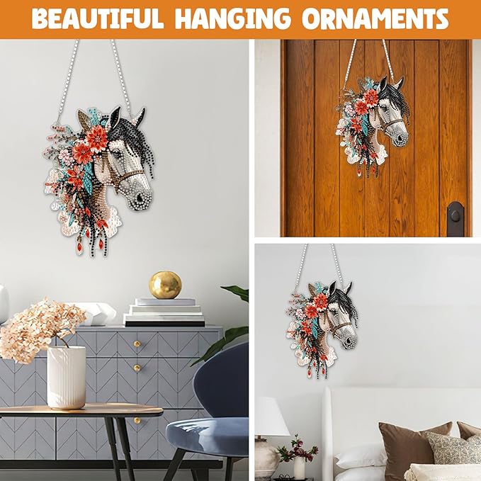 NAIMOER DIY Hanging Diamond Art Kits for Adults, Horse Diamond Painting Kits, Special Shaped Rhinestone, Acrylic 5D Gem Art Craft Window Pendants Home Garden Wall Hanging Ornament Kits