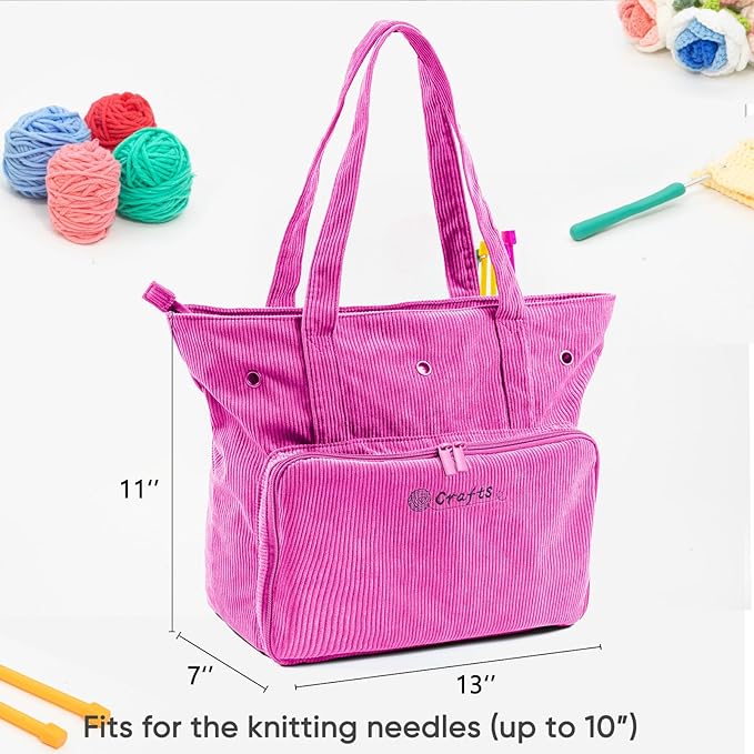 Large Crochet Bag & Tote, Corduroy Yarn Organizer for Crocheting, Yarn Storage Bag for Hooks and Accessories, Knitting Tote for Crochet Lovers, Mother’s Day Gift