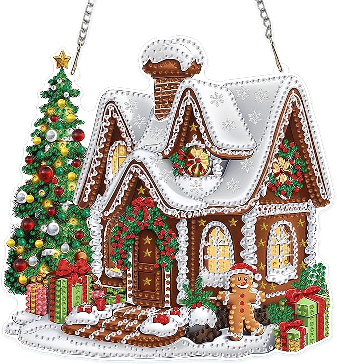 MOGTAA Christmas Diamond Art Hanging Kits for Adults Kids, Christmas House Diamond Art Suncatchers, 5D Special Shape Diamond Painting Window Pendant Kit for Home Garden Wall Decor