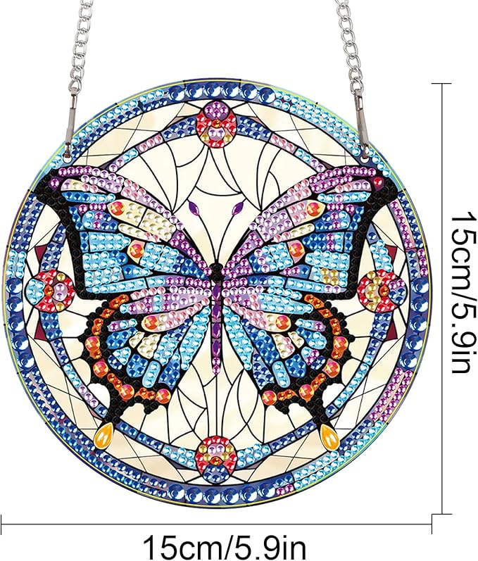 Tontut Diamond Painting Hanging Decoration Kits, Adult Beginner 5D Butterfly Diamond Art Painting, DIY Special Shape Diamond Craft Wall Garden Decoration, Gifts