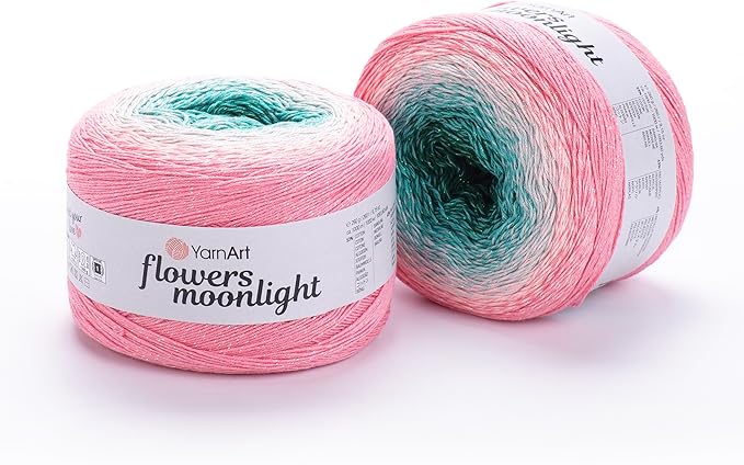 YarnArt Flowers Moonlight – Gradient Cotton Acrylic Yarn with Metallic Lurex, 9.17oz (250g), 1093 Yards – Shiny, Multicolor Cake Yarn for Crochet, Knitting, Shawls & DIY Projects (3292)