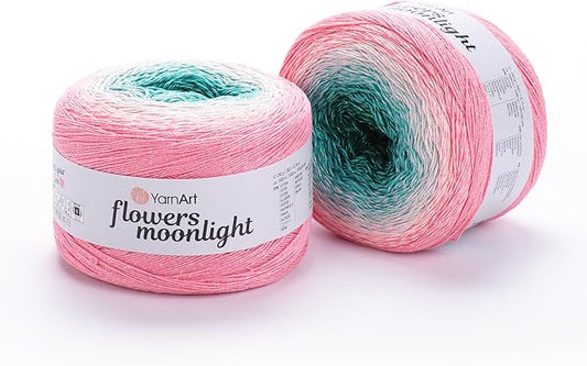 YarnArt Flowers Moonlight – Gradient Cotton Acrylic Yarn with Metallic Lurex, 9.17oz (250g), 1093 Yards – Shiny, Multicolor Cake Yarn for Crochet, Knitting, Shawls & DIY Projects (3292)