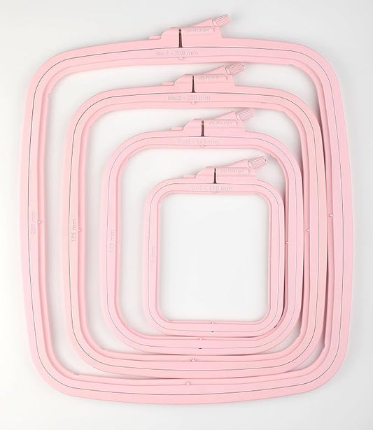 nurge square embroidery hoop - plastic cross stitch frame for needlepoint & embroidery - adjustable craft hoop - pink - set of 4
