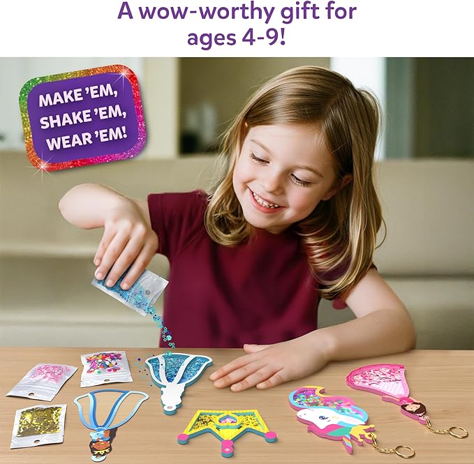 Skillmatics Art & Craft Activity - Shake-its, Unicorns & Princesses, DIY Glitter Craft Kit with Keychains, Creative Travel Toys, Fun Party Favors, Birthday Gifts for Girls & Boys Ages 4, 5, 6, 7, 8, 9