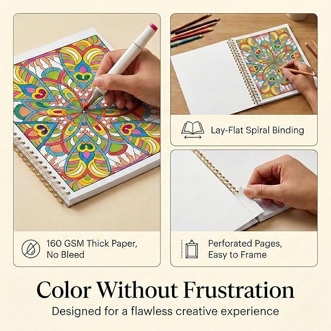 Adult Coloring Book for Women - Mandala and Flowers Designs - Stress Relief & Relaxation – Thick Paper Perforated Pages, Large A4 Format (45 Designs + Blotter Page)