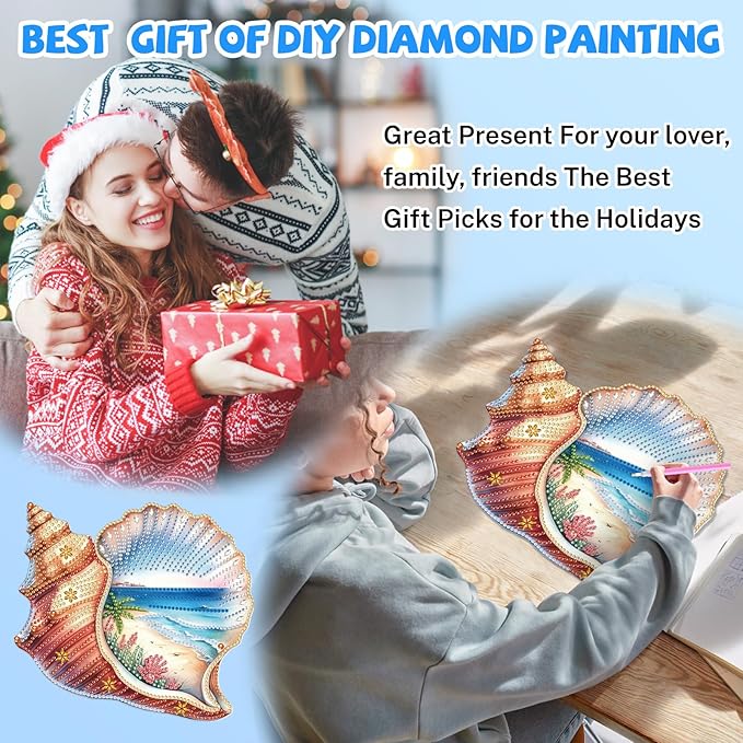 Summer Diamond Art Hanging Kits for Adults, Diamond Art Suncatchers Conch Shell, 5D Special Shape Diamond Painting Beach Pendant Window Ornament Gifts for Home Wall Door Garden Decor