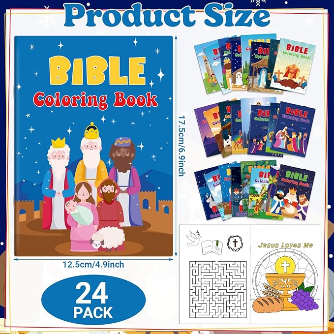 Liliful 24 Pcs Bible Coloring Book Bulk Christian Mini Coloring Books Religious Party Favors Christian Story Activity Supplies Bulk Sunday School Holiday Gifts
