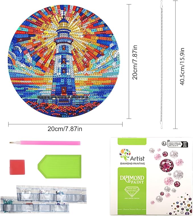 Lxmsja DIY Stained Glass Lighthouse Diamond Painting Hanging Ornament, Double-Sided Acrylic Sun Rays Diamond Art Kit, Special Shaped Suncatcher Hanging Pendant Window Art Kit