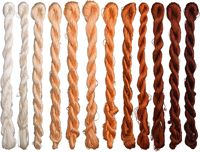 Natural 100% Silk Thread, Handmade Embroidery Thread Silk Floss 12 Colors 110m Each (76)