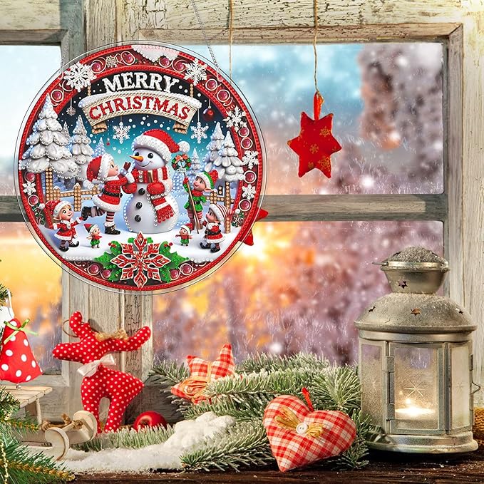 VODAPYC Christmas Diamond Art Hanging Kit for Adults, DIY Double Sided Special Shaped Diamonds Art Window Door Sign for Home Decor(Merry Christmas)
