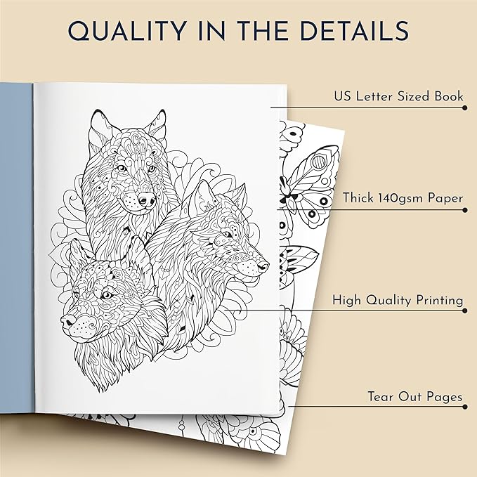 RYVE Animal Coloring Book for Adults - Unwind and Relax with Stunning Designs - Adult Coloring Books for Women & Men, Adult Coloring Book Animals, Mindfulness and Stress Relief Gifts for Women