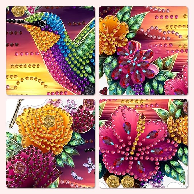 MXJSUA Flowers Hummingbird Diamond Art Hanging Kits for Adults Beginners, Crystal Diamond Suncatchers, Special Shape Diamond Painting Pendant Window Ornament Gifts for Home Garden Door Wall Decor