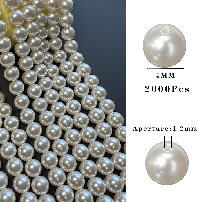 Laopottbeads 2000 Pcs Ivory White 4MM Pearl Beads for Jewelry Making Round Pearl DIY Kit for Bracelets, Earrings, Necklaces & Anklets