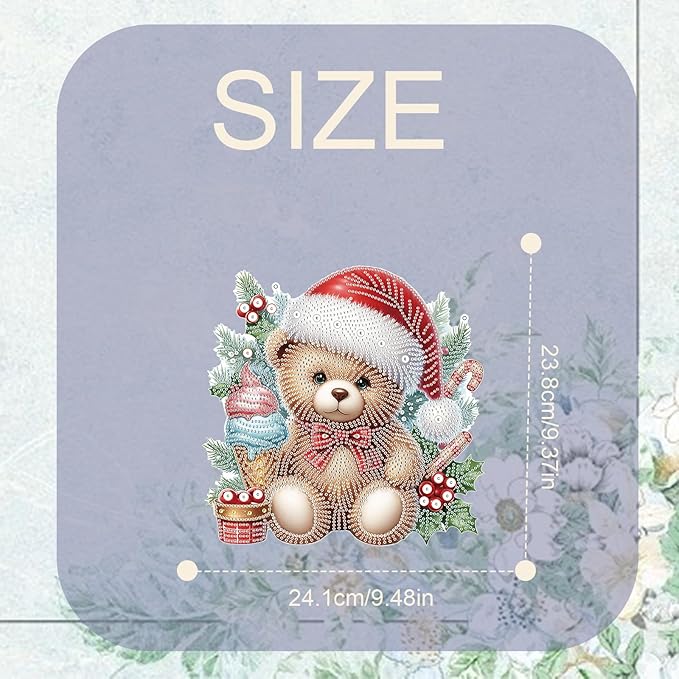 TDFERAN DIY 5D Diamond Painting Hanging Sign 22x24cm Wall Art Sign Diamond Art Wreath Window Hanging Ornament Pendants for Adults Jewel Painting Kits for Adults Home Garden Wall Door Christmas Bear