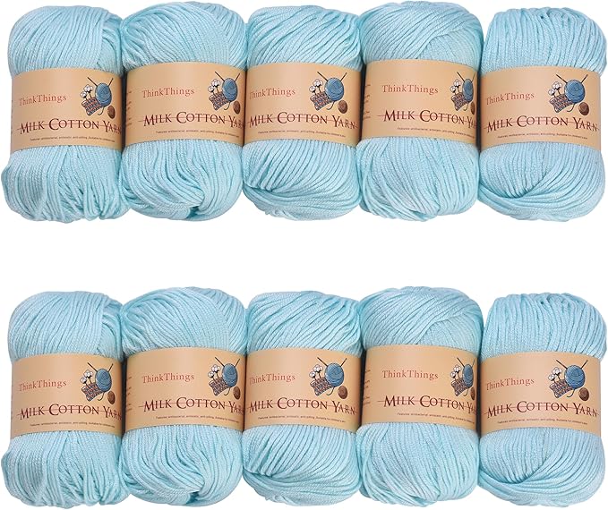 Acrylic Yarn for Crocheting & Knitting - Bulk Pack of 10 Balls, 17.6 Ounces, Light Blue Cotton Yarn - Perfect for Beginners