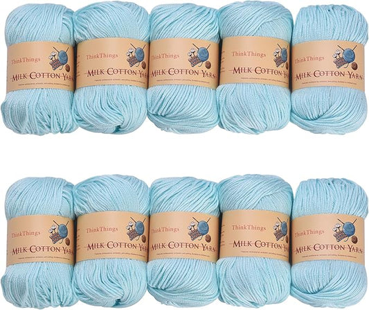 Acrylic Yarn for Crocheting & Knitting - Bulk Pack of 10 Balls, 17.6 Ounces, Light Blue Cotton Yarn - Perfect for Beginners