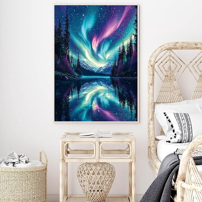 igoodom Northern Lights Diamond Art Kits for Adults, Aurora Diamond Painting Kit, Full Drill Round Diamond Art Kits, DIY Gem Art and Crafts for Home Wall Decor Gift 12x16inch