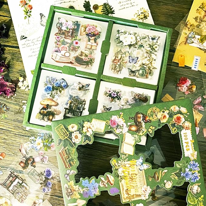495pcs Vintage Junk Journal Stickers, Flowers Plants Butterfly Stickers for Scrapbook Supplies, Transparent Sticker for DIY Craft, Planners, Journal, Notebook, Laptop, Cell Phone, Calendars, Wedding