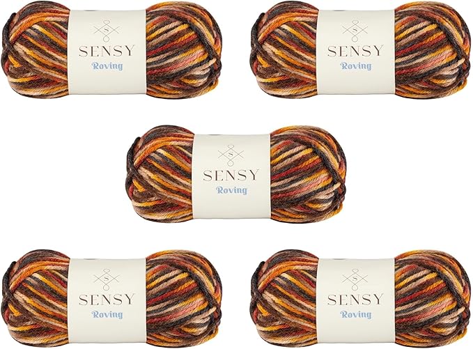 5 Skeins of Sensy Roving Multi Color Yarn, 3.5 oz, 132 Yards, Gauge 5 Bulky (Autumn)