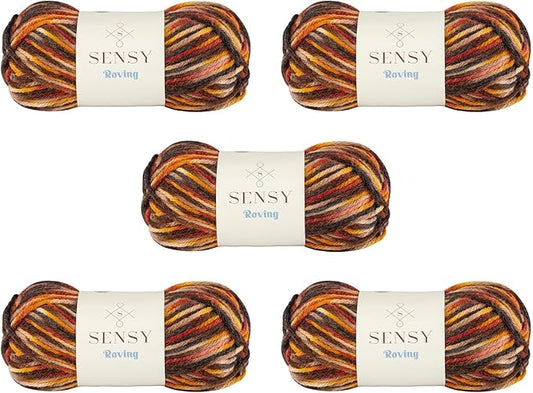 5 Skeins of Sensy Roving Multi Color Yarn, 3.5 oz, 132 Yards, Gauge 5 Bulky (Autumn)