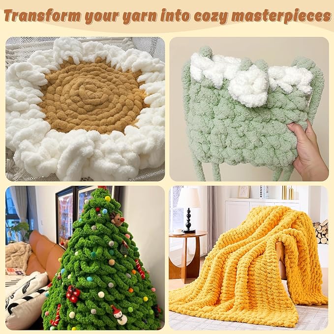 Inhand 8 Pack Chunky Chenille Yarn for Crocheting–30.6 Yards, 7.7oz, Soft Fluffy Thick Yarn,Fall Decor Gifts for Women/Grandma Birthday Unique,Hand Knitting for Blankets&DIY Crafts (Gold)