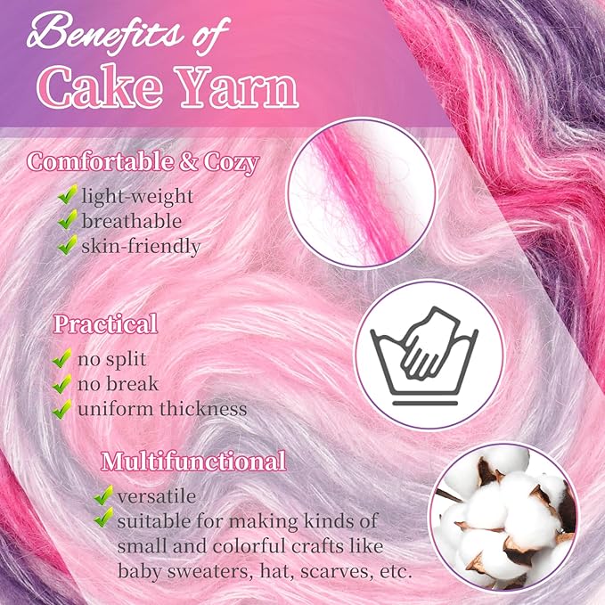 Aeelike Cake Yarn for Crocheting, 6 Skeins Gradient Yarn 100g (3.52 oz) 245m (267 Yards) # 3 Light Weight, Soft Ombré Yarns Fairyland Yarns Rainbow for Making Colorful Crafts, Lotus Purple Gradient