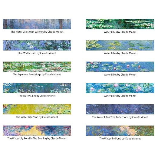 Berkin Arts 12 Rolls Art Floral Designs Washi Tape Set - 15 mm Wide Decorative Adhesive Masking Tape Cloisonnism Landscape Vintage Iridescent Venetian Claude Monet Series