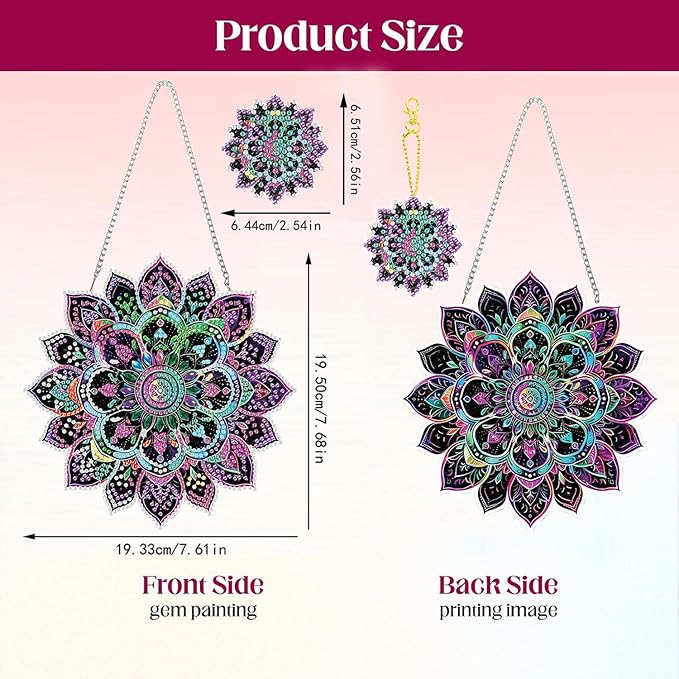 Masendp Mandala Pattern Diamond Painting Hanging Decor Kit, DIY Special-Shaped Rhinestone Window Hanging Kit, Suitable for Home and Garden Wall Decoration Gifts
