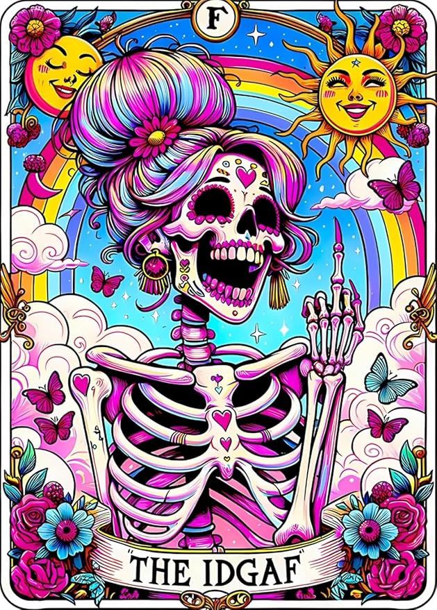 Axquilon Skull Diamond Art Kits for Adults, Skeleton Diamond Painting Kits for Adults, The IDGAF 5D DIY Paint by Diamond Round Full Drill Home Wall Decor Gift 12x16In