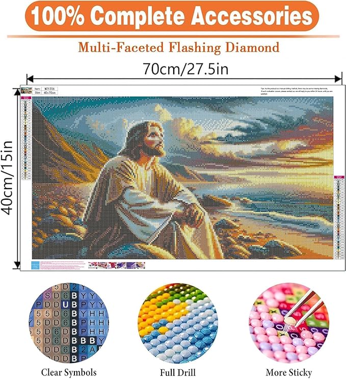 mrpwnle Large Size Jesus Diamond Art Kits for Adults, 5D Religious Christian Jesus Diamond Painting Kits for Beginners, DIY Full Round Drill Gem Art Kit, Home Wall Decor Gifts 27.5 X 15.7 Inch