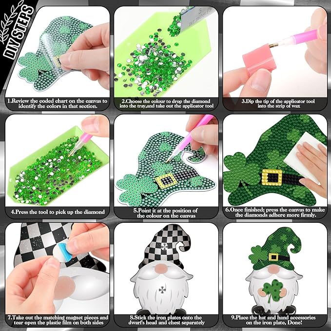 Juexica 32 Pcs Christmas Magnetic Diamond Painting Gnome Sign Art Decor Interchangeable Standing Posture DIY Seasonal Holiday Gifts Tiered Tray with Magnet Pieces for Home Office Desk(Adorable)