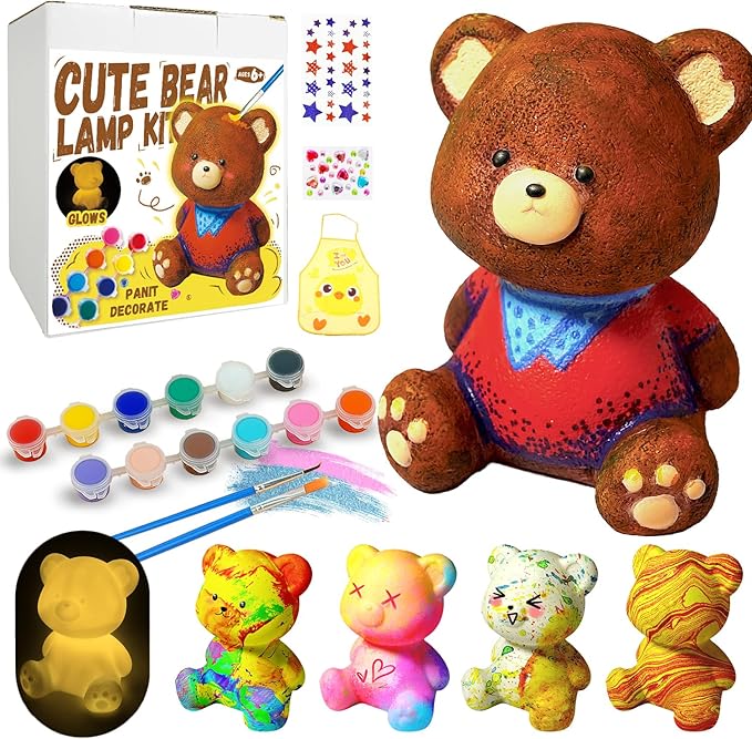 Cokiki Paint Your Own Bear Lamp Kit, Art Supplies DIY Crafts Night Light Painting Kit, Arts and Crafts for Kids Ages 8-12, Birthday Party Holiday Creative Gift for Girls Boys Ages 6 7 8 9 10 11 12+