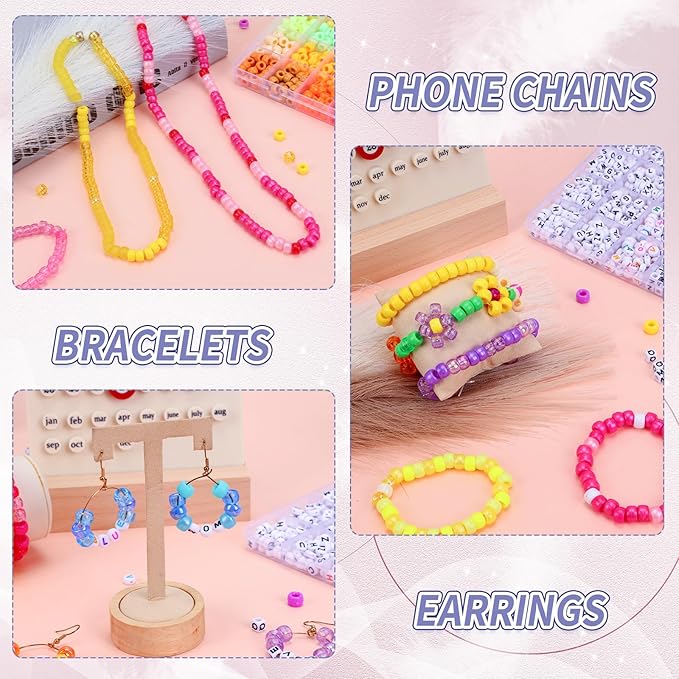 QUEFE 4680pcs Pony Beads Friendship Bracelets Making Kit, 120 Colors Kandi Beads Set for Jewelry Making, 3840pcs Plastic Rainbow Bead and 840pcs Letter Beads for Gift, Necklace and Craft