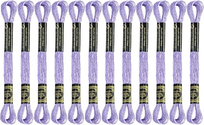 12 Skeins Embroidery Floss, Lilac Metallic Embroidery Thread Polyester Cross-Stitch Threads for Hand Embroidery String Art DIY Creation