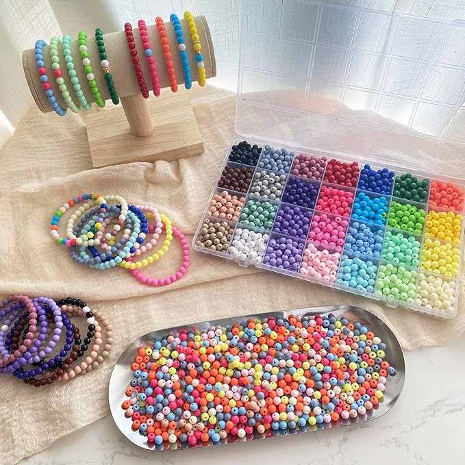 1820PCS 6mm Acrylic Round beads For Jewelry Making,28 Candy Colors Assorted Plastic Round Beads for Bracelets Making Kit Loose Bead Bubble Gum Bead for Earrings Necklace Phone Lanyard DIY Crafts