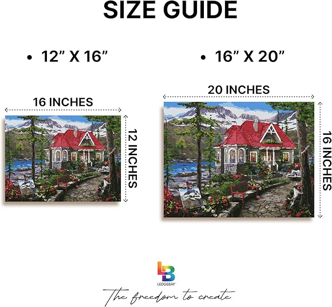 Ledgebay DIY Paint by Numbers Kit for Adults Framed Canvas Beginner to Advanced Paint by Numbers Kit Kits Include Acrylic Paint Set Brushes Tabletop Easel (Countryside House 12"x16" Framed)