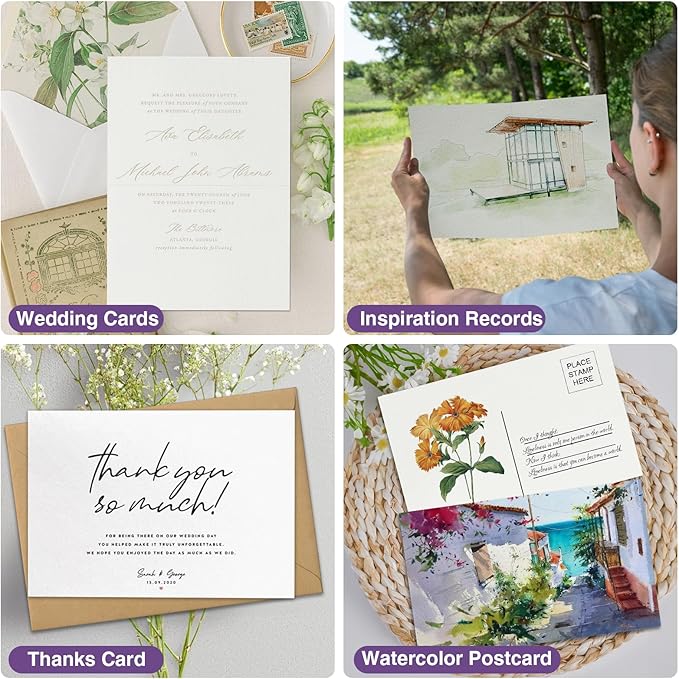 50 Pack Foldable Watercolor Cards with Envelopes 5"X7", 40 Sheets 4''x6'' Blank Watercolor Postcards, 140LB/300GSM 100% Cotton Water Color Cards For Painting, Greeting, Christmas, Birthday