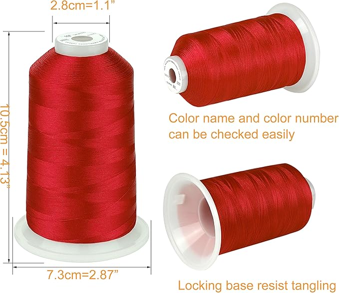 Simthread - 33 Selections - Various Assorted Color Packs of Polyester Embroidery Machine Thread Huge Spool 5500Y for All Purpose Sewing Embroidery Machines - #800 Red
