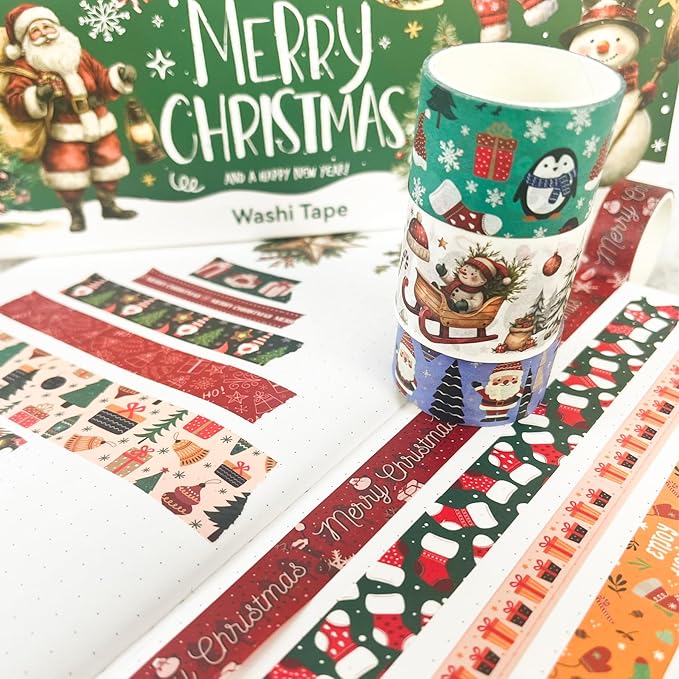 27 Rolls Christmas Vintage Washi Tape Set - Retro Holiday Decorative Tapes with Snowman, Santa, Christmas Tree Designs - DIY Craft Supplies for Scrapbooking, Journaling, Gift Wrapping