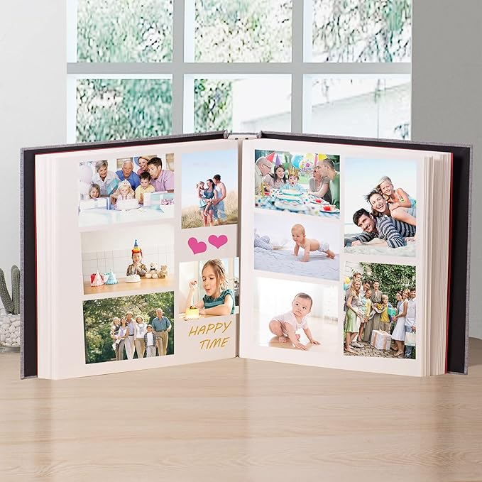 Photo Album Self Adhesive 3x5 4x6 5x7 6x8 8x10 8.5x11 11x10.6 Magnetic Scrapbook Album DIY Length 11x10.6 Inch 40 Pages Linen Cover DIY Photo Album with A Metallic Pen and and Plastic Board(Grey)