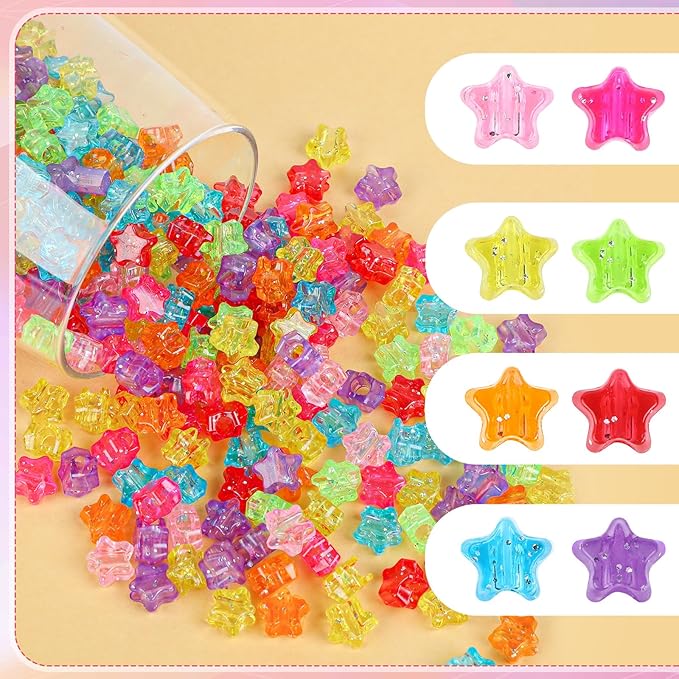 UPINS 1200pcs Star Pony Beads, Star Shape, Plastic, Bulk for Bracelets, Necklaces, DIY Projects, Jewelry Making, Decoration, Red, Orange, Yellow, Green, Blue, Purple, Pink