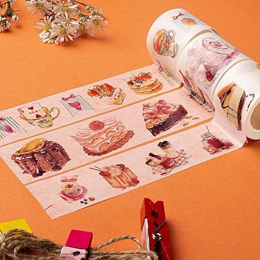 Navy Peony Sweet Dessert Wide Washi Tape Set (3pcs) | Cute Food Themed Japanese Decorations | for Crafts and Planners