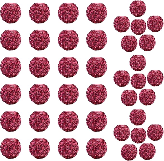 10mm Grade A Rhinestone Beads for Baseball Necklace-Round Disco Ball Beads Rhinestone Clay Bead for Earring Jewelry Making,Necklace Bracelet,DIY Craft Supplies(100 pcs Rose Red)