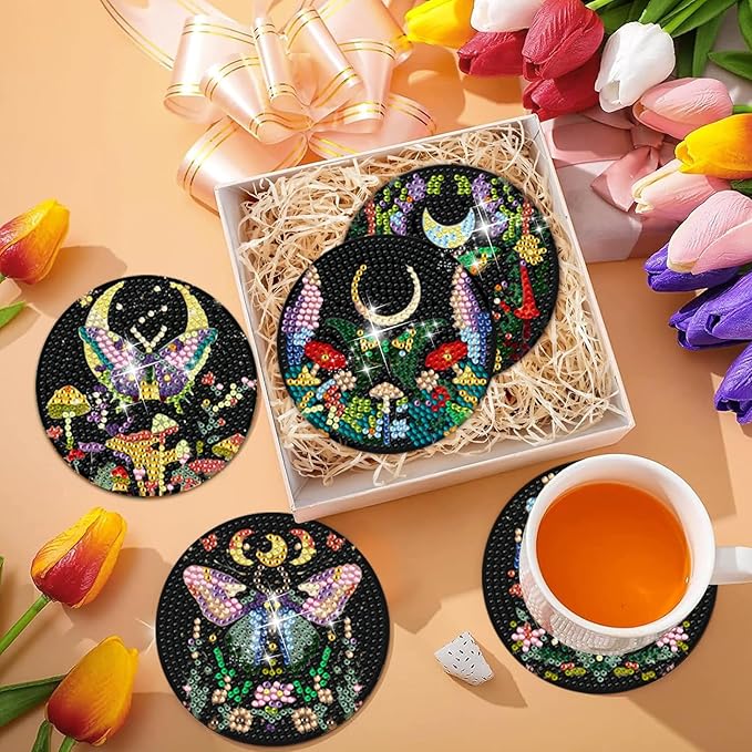 EWJRNSF 10 PCS Diamond Art Coasters Kit, Small Diamond Painting Coasters, Fall Diamond Art Kits for Adults Beginners, Arts and Crafts Supplies Item Sets with Holder Butterfly