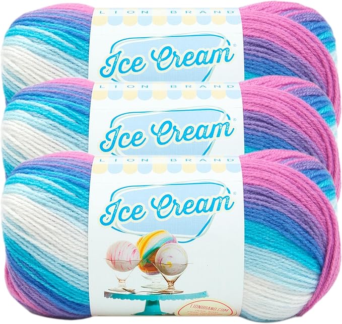 Lion Brand Yarn, Ice Cream Baby Yarn for Knitting, Crochet, and Crafts, Moon Mist, 3 Pack, DK Weight Colorful Acrylic Fiber for Baby Blankets, Hats, and Sweaters