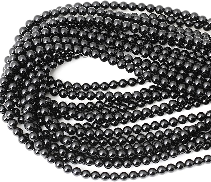 60PCS 6mm Black Smooth Polish Onyx Agate Gemstone Round Loose Beads for Jewelry Making 1 Strand 15"
