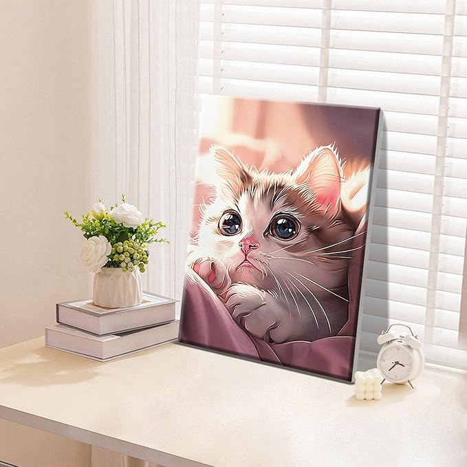 ATDMS Paint by Numbers Kit for Adults with Frame Cat Paint by Numbers with Easel DIY Cat Adult Paint by Number Kits Paint by Numbers Kit on Canvas for Gift Home Wall Decor 8x12 Inch