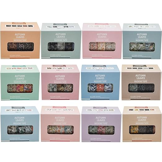yubx flowers washi tape set 60 rolls leaves patterns decorative skinny fall masking tapes for arts, diy crafts, journals, planners, scrapbook, wrapping (autumn)