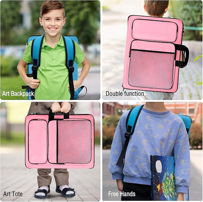 Art Portfolio kids, Drawing Supply Bag 15x18 In For Children Lesson,Artwork Case Storage Sketchbook,Drawing Pencil,Artist Set. (Pink)