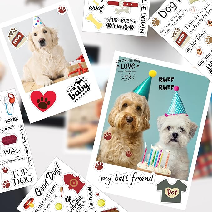 Geyee 20 Sheets Scrapbook Dog Stickers Dog Phrases Clear Waterproof Puppy Paw Print Stickers with Sayings Word for Adult Scrapbooking DIY Crafts Album Laptop Decor, 4 x 6 Inch